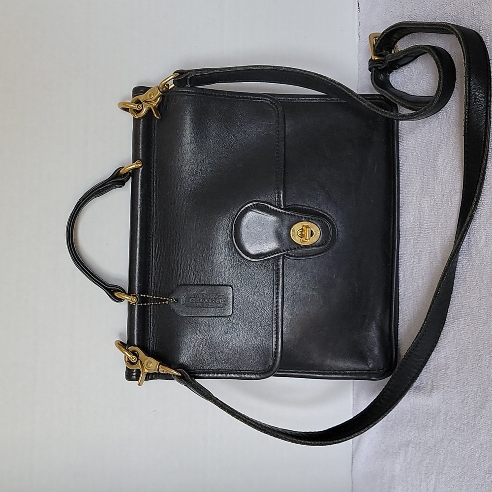 Coach Black Leather Top-Handle Crossbody Bag with Gold Hardware